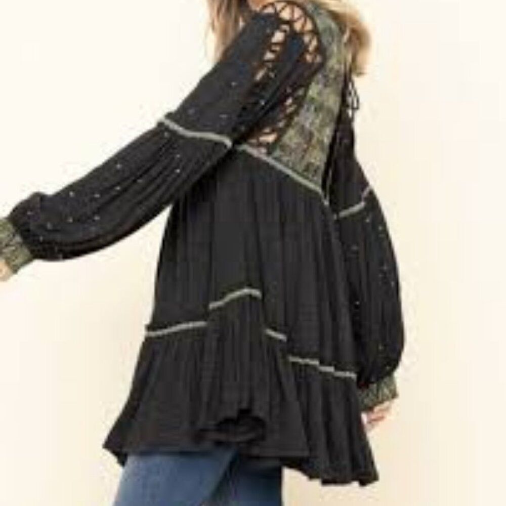 🌸Free People Much Love Balloon Sleeve Embroidered Crochet tunic Top dress XS - Picture 4 of 10
